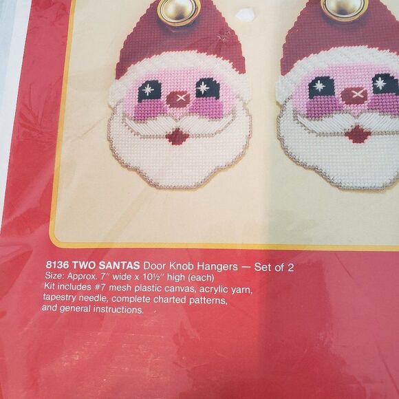 NEW Vintage 80s Easy Beginners Christmas Yarn Santa Claus Craft Kit Hangers - Picture 3 of 8
